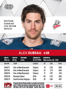 2021-22 Playercards (DEL) #DEL-456 Alex Dubeau Back