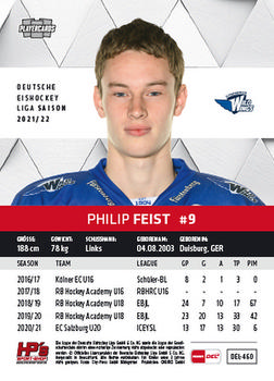 2021-22 Playercards (DEL) #DEL-460 Philip Feist Back