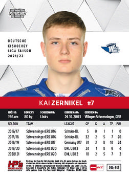 2021-22 Playercards (DEL) #DEL-461 Kai Zernikel Back