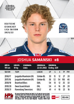 2021-22 Playercards (DEL) #DEL-464 Joshua Samanski Back