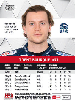 2021-22 Playercards (DEL) #DEL-465 Trenton Bourque Back