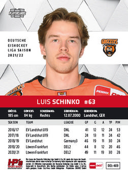 2021-22 Playercards (DEL) #DEL-469 Luis Schinko Back