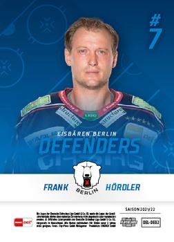 2021-22 Playercards (DEL) - Defenders #DEL-DE02 Frank Hördler Back
