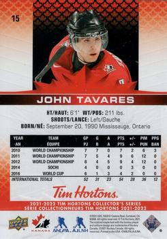 2021-22 Upper Deck Tim Hortons Team Canada #15 John Tavares Back