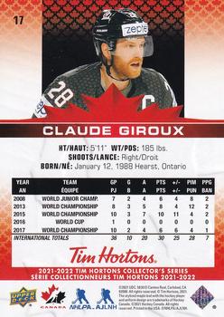 2021-22 Upper Deck Tim Hortons Team Canada #17 Claude Giroux Back
