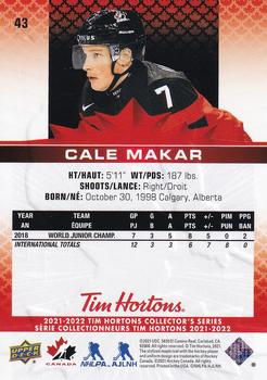 2021-22 Upper Deck Tim Hortons Team Canada #43 Cale Makar Back
