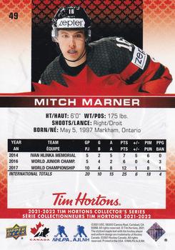 2021-22 Upper Deck Tim Hortons Team Canada #49 Mitch Marner Back
