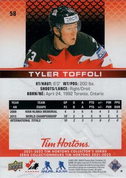 2021-22 Upper Deck Tim Hortons Team Canada #58 Tyler Toffoli Back