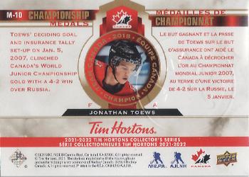 2021-22 Upper Deck Tim Hortons Team Canada - Championship Medals #M-10 Jonathan Toews Back