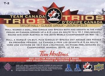 2021-22 Upper Deck Tim Hortons Team Canada - Team Canada Trios #T-2 Taylor Hall / Claude Giroux / Jason Spezza Back
