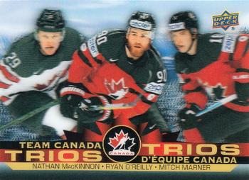 2021-22 Upper Deck Tim Hortons Team Canada - Team Canada Trios #T-4 Nathan MacKinnon / Ryan O’Reilly / Mitch Marner Front