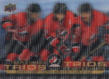 2021-22 Upper Deck Tim Hortons Team Canada - Team Canada Trios #T-12 Sidney Crosby / Patrice Bergeron / Ryan Getzlaf Front