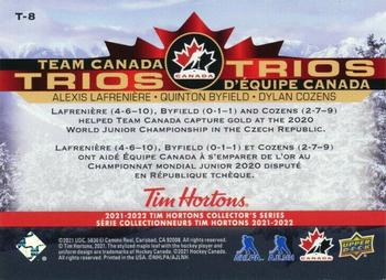 2021-22 Upper Deck Tim Hortons Team Canada - Team Canada Trios #T-8 Alexis Lafreniere / Quinton Byfield / Dylan Cozens Back