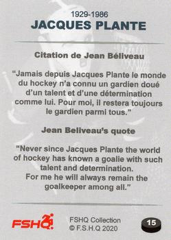 2020 FSHQ Collection Jacques Plante #15 Jacques Plante Back
