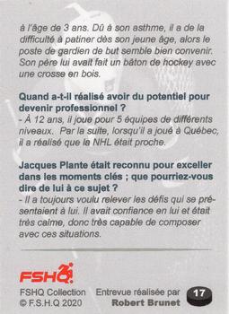 2020 FSHQ Collection Jacques Plante #17 Jacques Plante Back