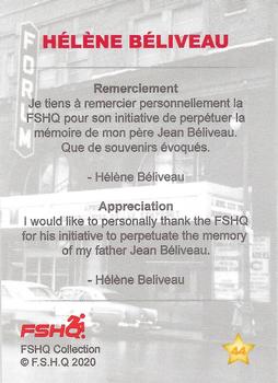 2020 FSHQ Collection Jean-Béliveau #44 Hélène Béliveau Back