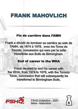 2021 FSHQ Collection Mahovlich #6 Fin de carrière dans l’AMH / End of career in the WHA Back