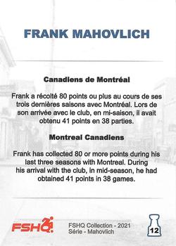 2021 FSHQ Collection Mahovlich #12 Canadiens de Montréal / Montreal Canadiens Back