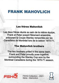 2021 FSHQ Collection Mahovlich #14 Les frères Mahovlich / The Mahovlich brothers Back