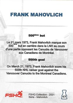 2021 FSHQ Collection Mahovlich #17 500ieme but / 500th goal Back