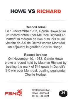 2021 FSHQ Collection Howe vs Richard #26 Gordie Howe Back