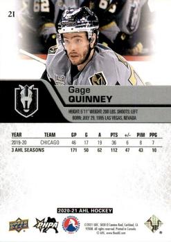 2020-21 Upper Deck AHL - Blue #21 Gage Quinney Back