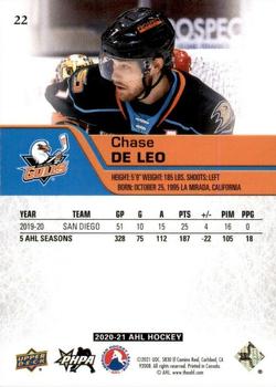 2020-21 Upper Deck AHL - Blue #22 Chase De Leo Back