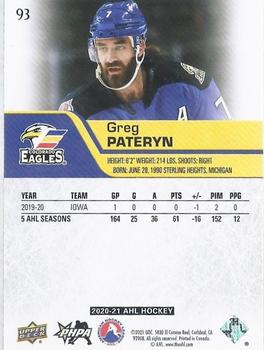2020-21 Upper Deck AHL - Blue #93 Greg Pateryn Back