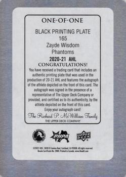 2020-21 Upper Deck AHL - Printing Plates Black #165 Zayde Wisdom Back