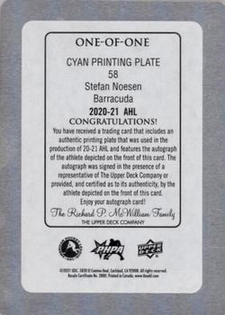 2020-21 Upper Deck AHL - Printing Plates Cyan #58 Stefan Noesen Back