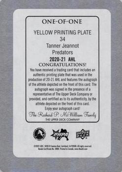 2020-21 Upper Deck AHL - Printing Plates Yellow #34 Tanner Jeannot Back