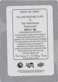 2020-21 Upper Deck AHL - Printing Plates Yellow #72 Tyler Steenbergen Back