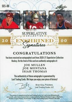 2021 Leaf Superlative - Superlative Enshrined Signatures Gold #SES-06 Joe Mullen / Joe Montana / Isiah Thomas Back