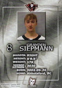2020-21 Calgary Hitmen (WHL) Booster Club #NNO Grayden Siepmann Back