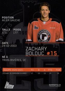 2021-22 Quebec Remparts (QMJHL) #NNO Zachary Bolduc Back