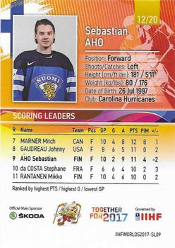 2017 BY Cards IIHF World Championship: Scoring Leaders #SL09 Sebastian Aho Back