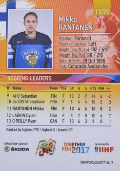 2017 BY Cards IIHF World Championship: Scoring Leaders #SL11 Mikko Rantanen Back