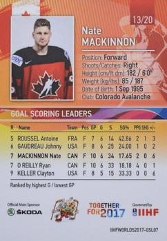 2017 BY Cards IIHF World Championship: Goal Scoring Leaders #GSL07 Nathan MacKinnon Back