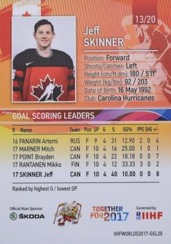 2017 BY Cards IIHF World Championship: Goal Scoring Leaders #GSL20 Jeff Skinner Back