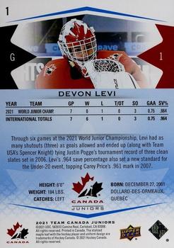 2021-22 Upper Deck Team Canada Juniors - Blue #1 Devon Levi Back