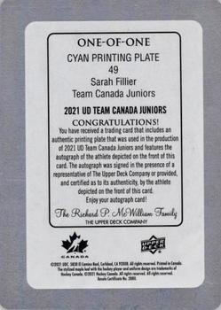 2021-22 Upper Deck Team Canada Juniors - Printing Plates Cyan #49 Sarah Fillier Back