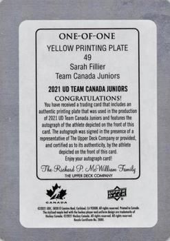 2021-22 Upper Deck Team Canada Juniors - Printing Plates Yellow #49 Sarah Fillier Back