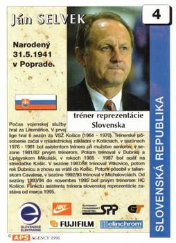 1995-96 APS Slovensky Hokejovy Klub (Slovakian) #4 Jan Selvek Back