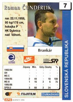 1995-96 APS Slovensky Hokejovy Klub (Slovakian) #7 Roman Cunderlik Back