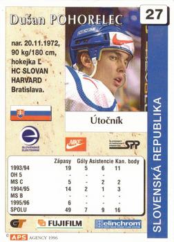 1995-96 APS Slovensky Hokejovy Klub (Slovakian) #27 Dusan Pohorelec Back
