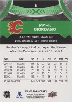 2021-22 Upper Deck MVP - Green Script #5 Mark Giordano Back