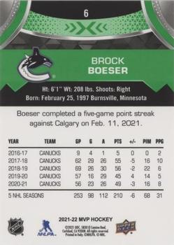 2021-22 Upper Deck MVP - Green Script #6 Brock Boeser Back