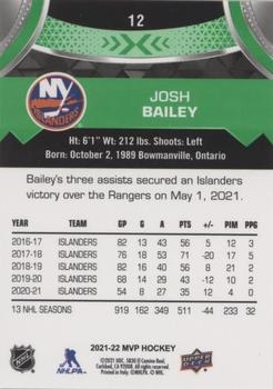 2021-22 Upper Deck MVP - Green Script #12 Josh Bailey Back