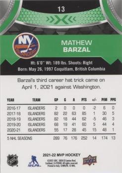2021-22 Upper Deck MVP - Green Script #13 Mathew Barzal Back