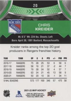 2021-22 Upper Deck MVP - Green Script #20 Chris Kreider Back
